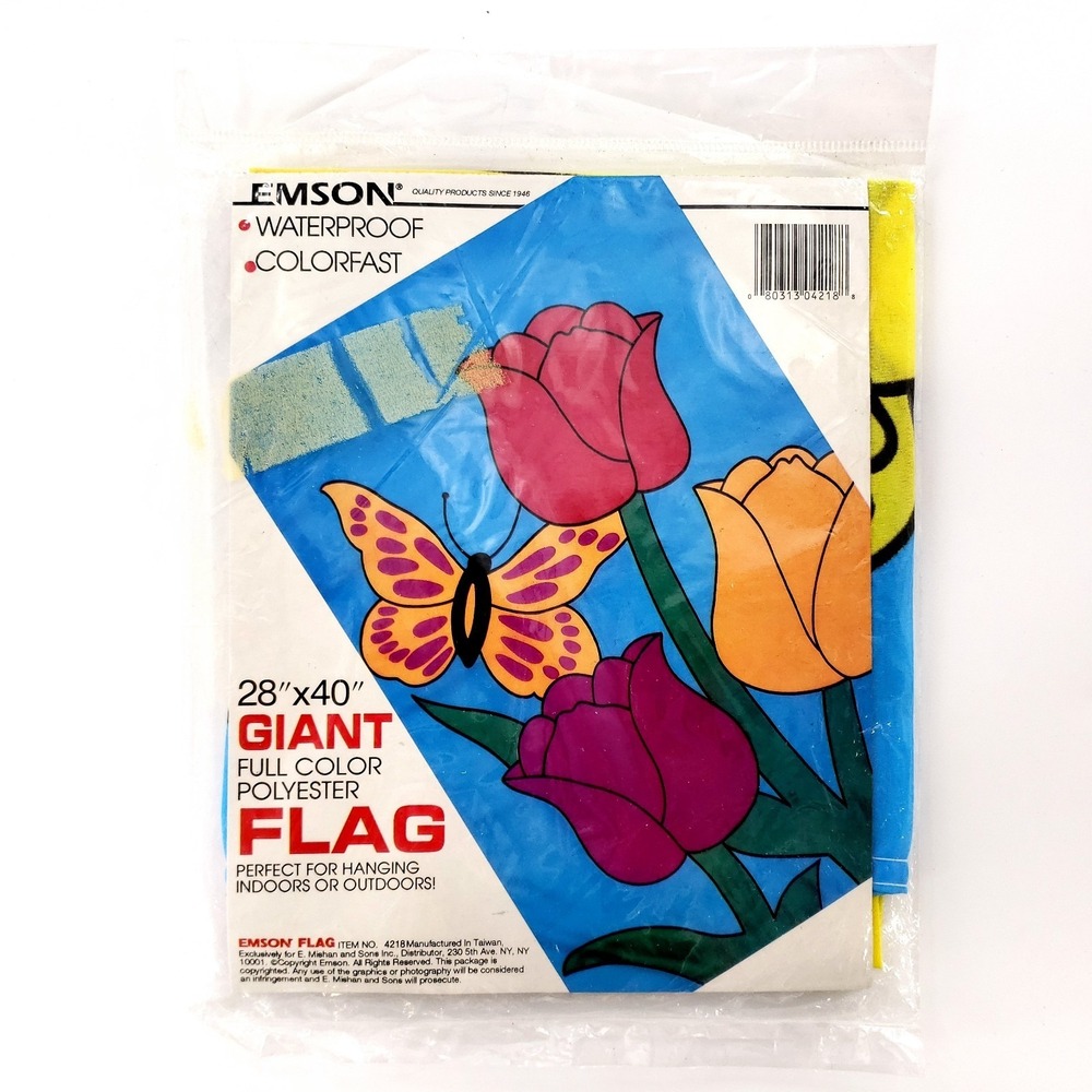 Vtg Emson Tulups Butterfly Giant Full Color Polyester Flag 28"x40" New Sealed